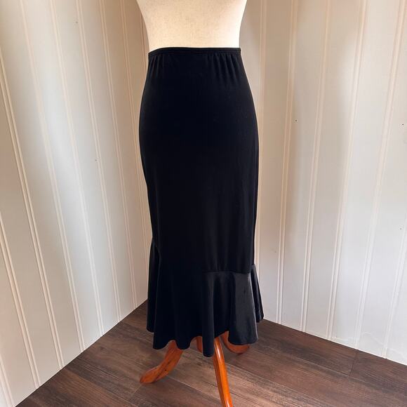 Vintage 90s Boho Black Velvet Midi Skirt PS - Picture 1 of 7